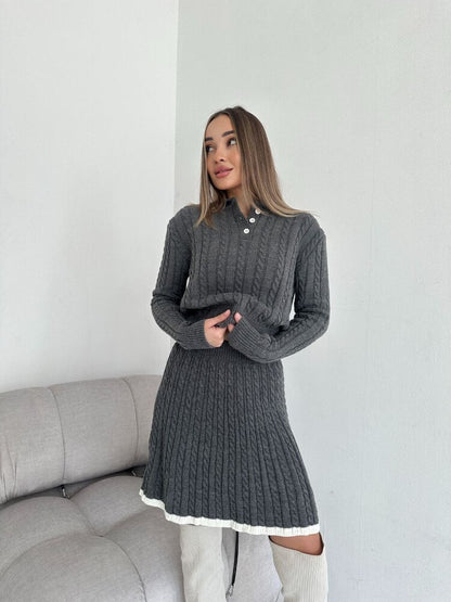 Knitted two-piece sweater and skirt