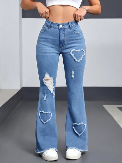 Heart pattern ripped jeans - MYSTERYBOXS
