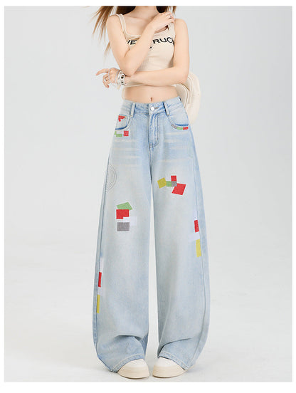 Geometric embroidered jeans - MYSTERYBOXS