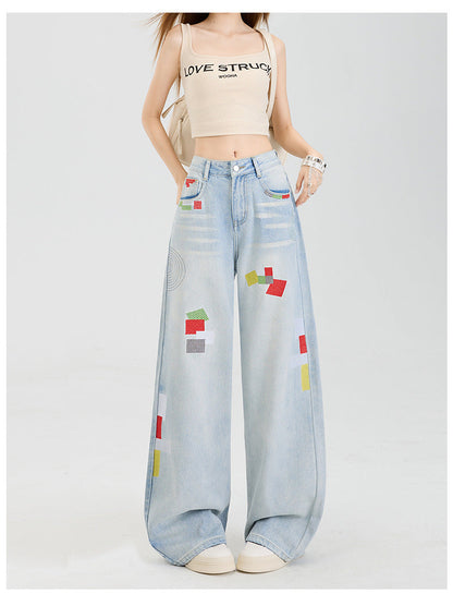 Geometric embroidered jeans - MYSTERYBOXS