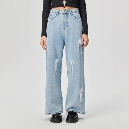Denim trousers with 3D decoration - MYSTERYBOXS