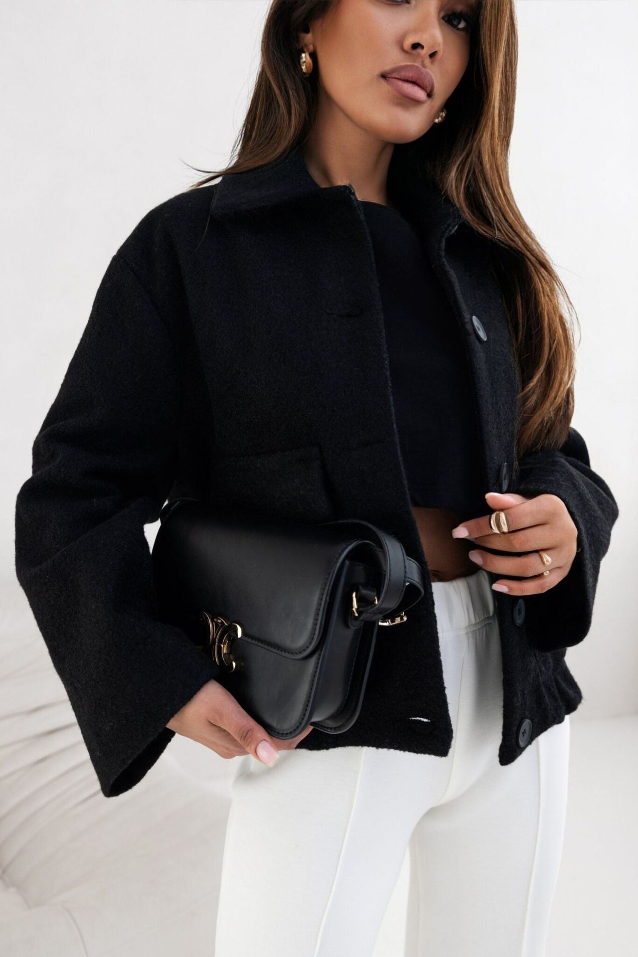 tweed single breasted coat in solid hue