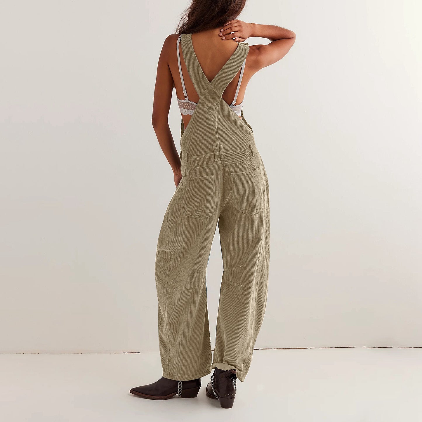 Adjustable corduroy jumpsuit with pockets