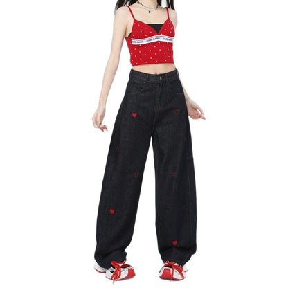 Heart embroidered jeans - MYSTERYBOXS