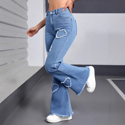 Heart pattern ripped jeans - MYSTERYBOXS