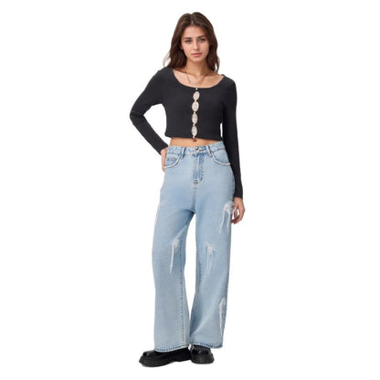 Denim trousers with 3D decoration - MYSTERYBOXS