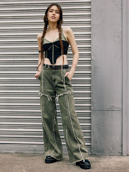 Raw edge panelled jeans - MYSTERYBOXS