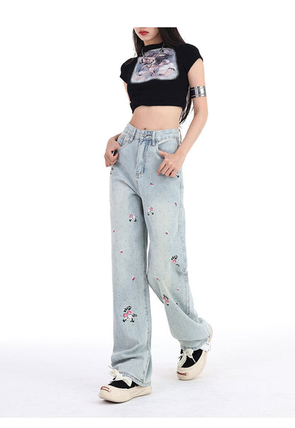 Embroidered diamond jeans - MYSTERYBOXS