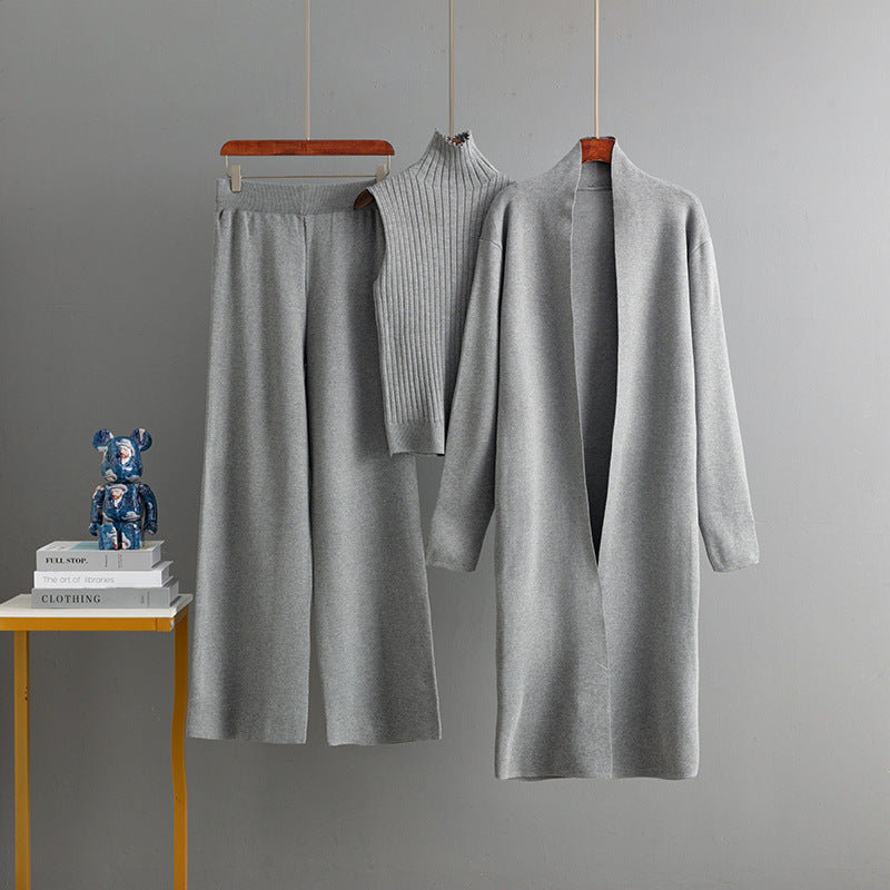 Turtle Neck Knit Tank 3-Piece Cardigan Set