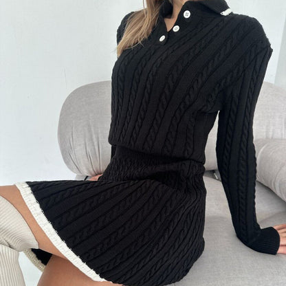 Knitted two-piece sweater and skirt