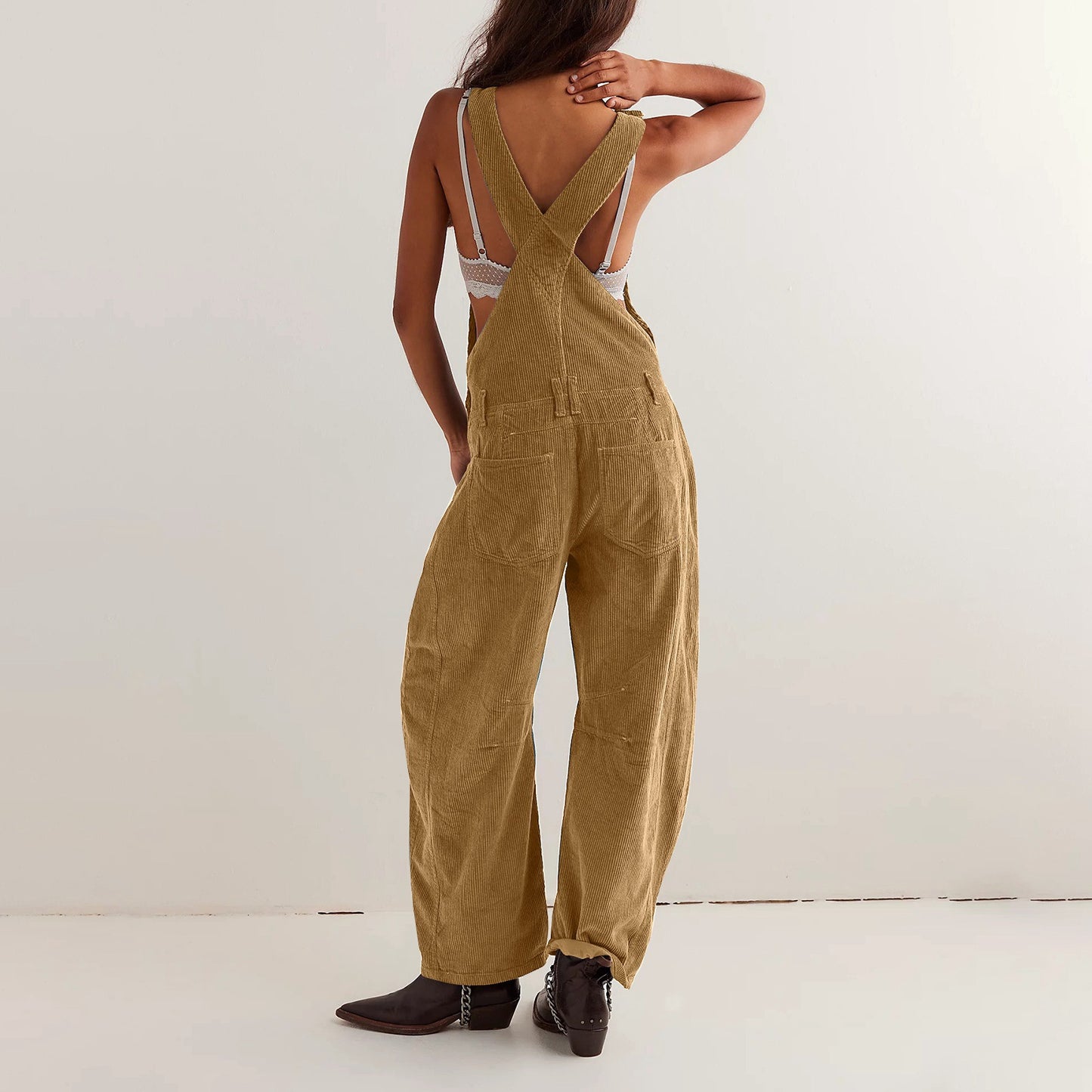 Adjustable corduroy jumpsuit with pockets