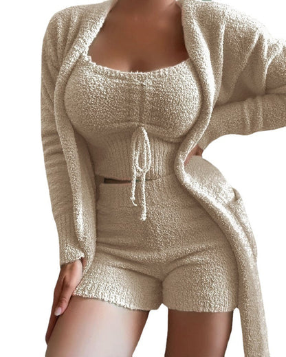 New women's plush lace -up fashion set three -piece suit - MYSTERYBOXS