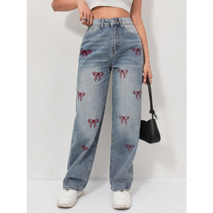 Bow embroidered wide jeans - MYSTERYBOXS