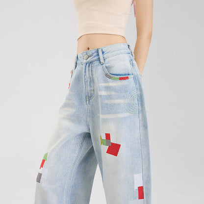 Geometric embroidered jeans - MYSTERYBOXS