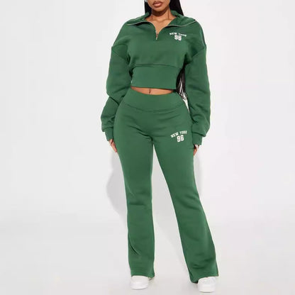 Autumn and winter new fashion suit loose waist short top, low waist mop long trousers, two -piece set - MYSTERYBOXS