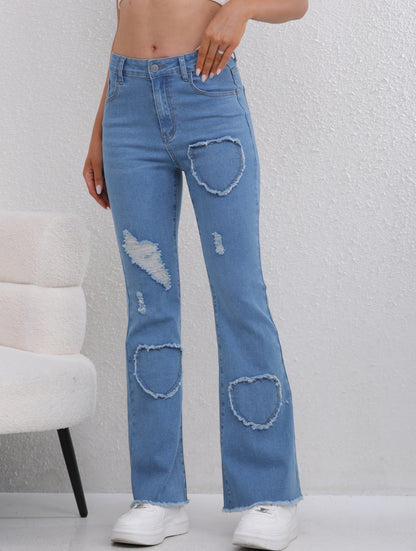 Heart pattern ripped jeans - MYSTERYBOXS
