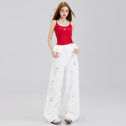 White jeans with niche embroidery - MYSTERYBOXS