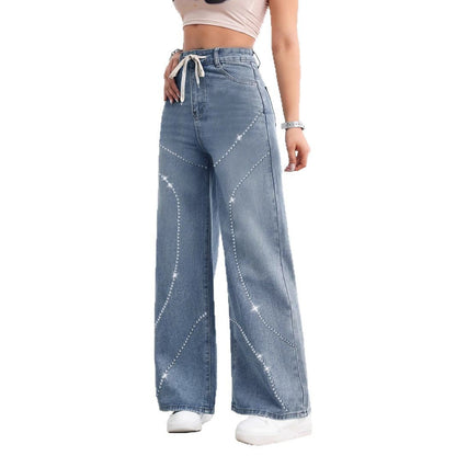 Rhinestone Beaded Denim Pants - MYSTERYBOXS
