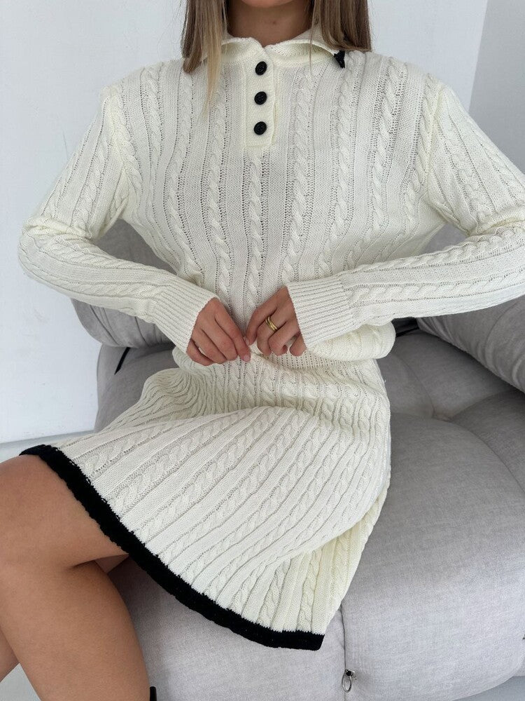 Knitted two-piece sweater and skirt