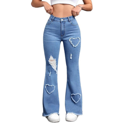 Heart pattern ripped jeans - MYSTERYBOXS
