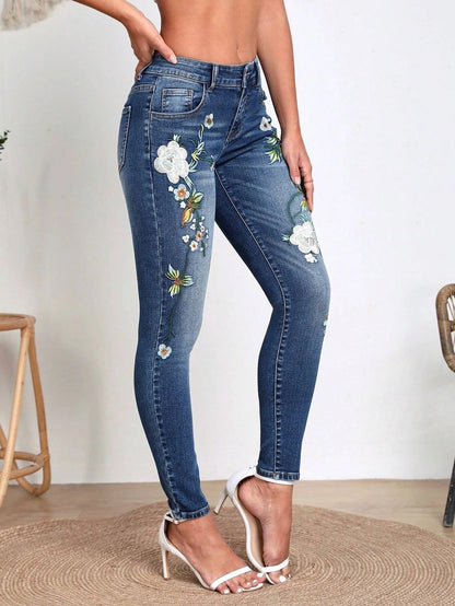 Flowerpot embroidered jeans - MYSTERYBOXS