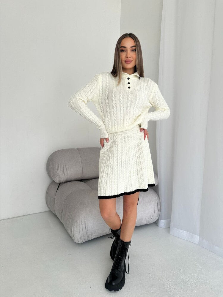 Knitted two-piece sweater and skirt