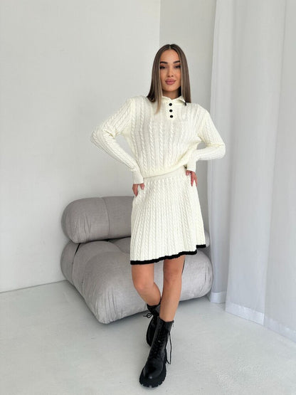 Knitted two-piece sweater and skirt