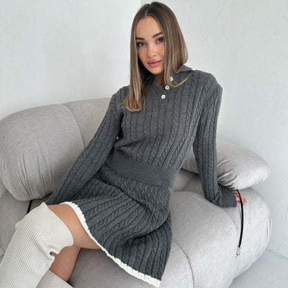Knitted two-piece sweater and skirt