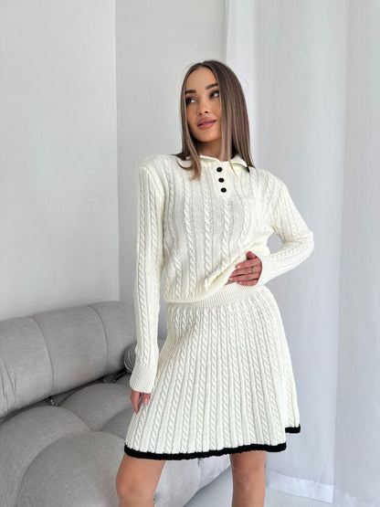 Knitted two-piece sweater and skirt
