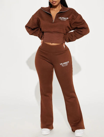 Autumn and winter new fashion suit loose waist short top, low waist mop long trousers, two -piece set - MYSTERYBOXS
