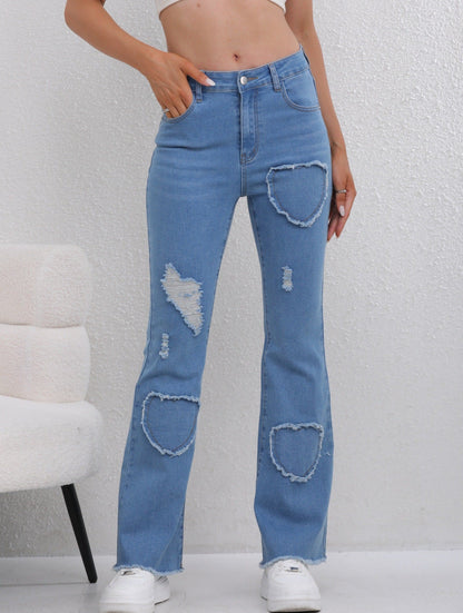 Heart pattern ripped jeans - MYSTERYBOXS