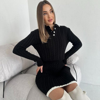 Knitted two-piece sweater and skirt