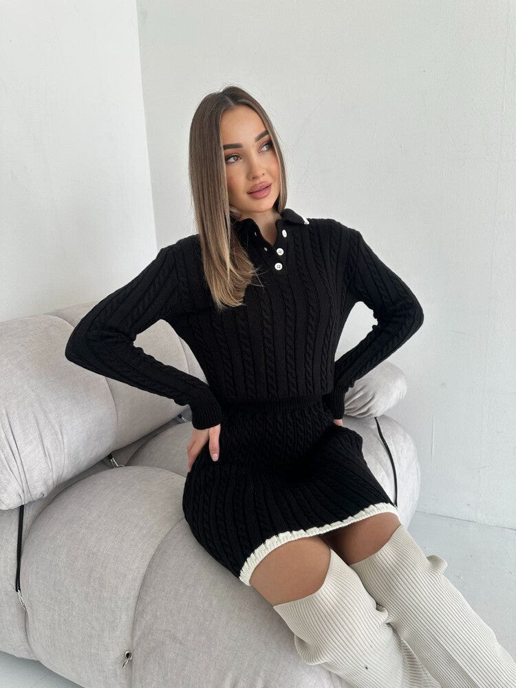 Knitted two-piece sweater and skirt
