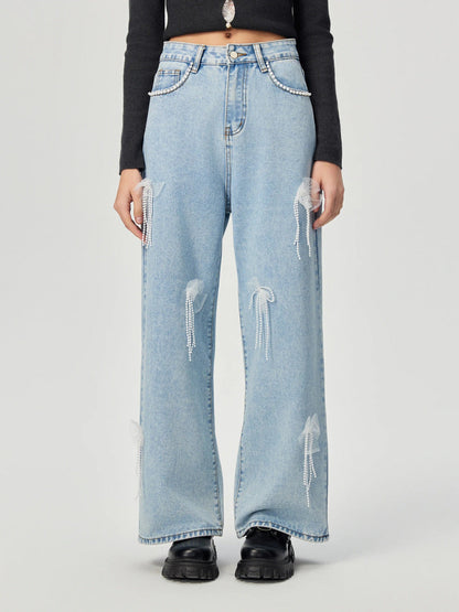 Denim trousers with 3D decoration - MYSTERYBOXS