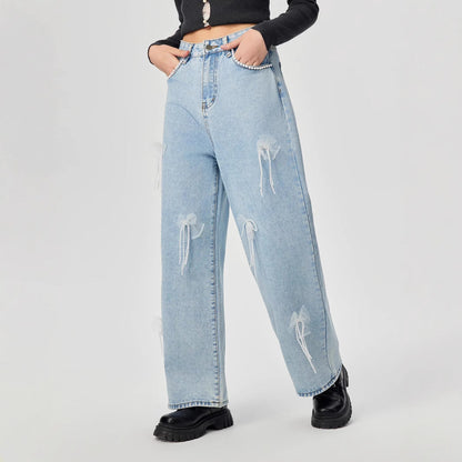 Denim trousers with 3D decoration - MYSTERYBOXS