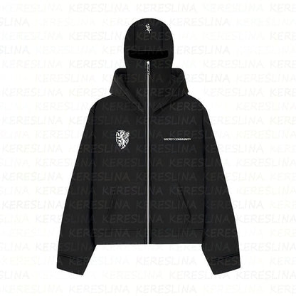 Ninja mask double hooded hooded sweatshirt with unique design - MYSTERYBOXS