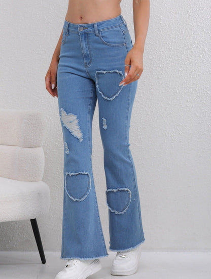 Heart pattern ripped jeans - MYSTERYBOXS