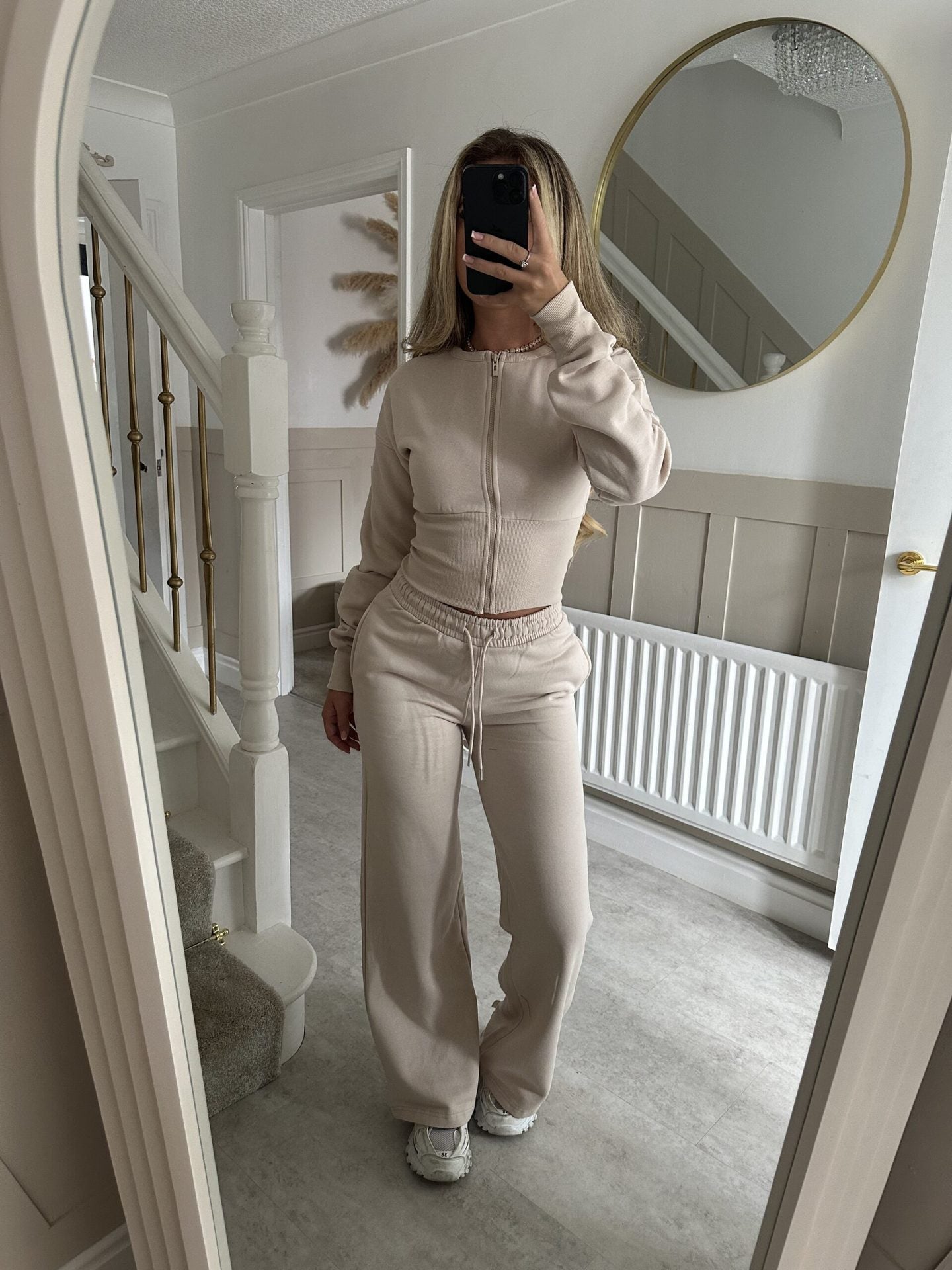 Solid Color Zipper Cardigan and Straight Leg Pants Tracksuit