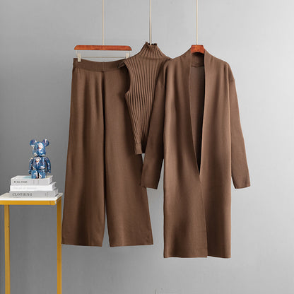 Turtle Neck Knit Tank 3-Piece Cardigan Set