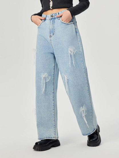 Denim trousers with 3D decoration - MYSTERYBOXS