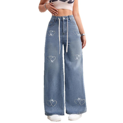 Heart Beaded Metal Jeans - MYSTERYBOXS