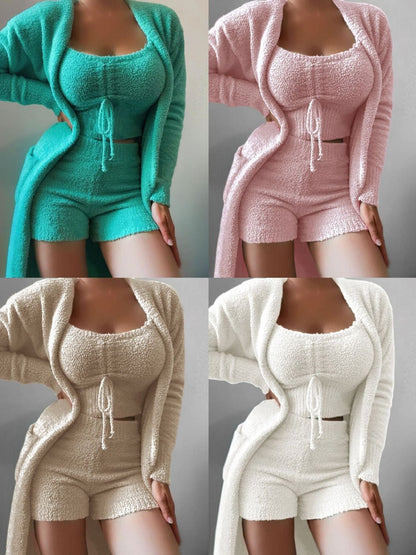 New women's plush lace -up fashion set three -piece suit - MYSTERYBOXS