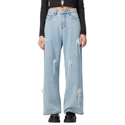 Denim trousers with 3D decoration - MYSTERYBOXS