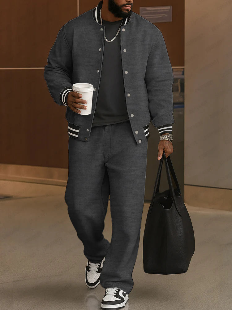 Classic Striped Trim Jacket Pants Set