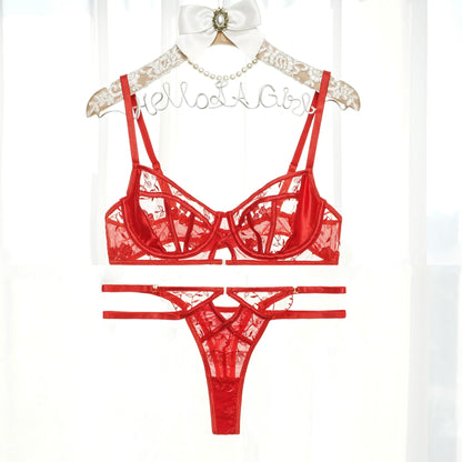 Red Floral Embroidery Lingerie Set - MYSTERYBOXS