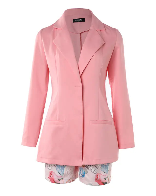 Women’s Belted Blazer & Floral Shorts Set