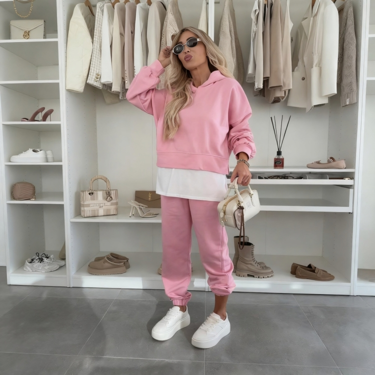 Women's Hooded Patchwork Casual Sweatshirt Set