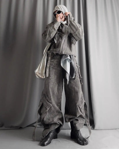 【25s Mar.】Vintage Denim Jacket  Baggy Cargo Pants - MYSTERYBOXS