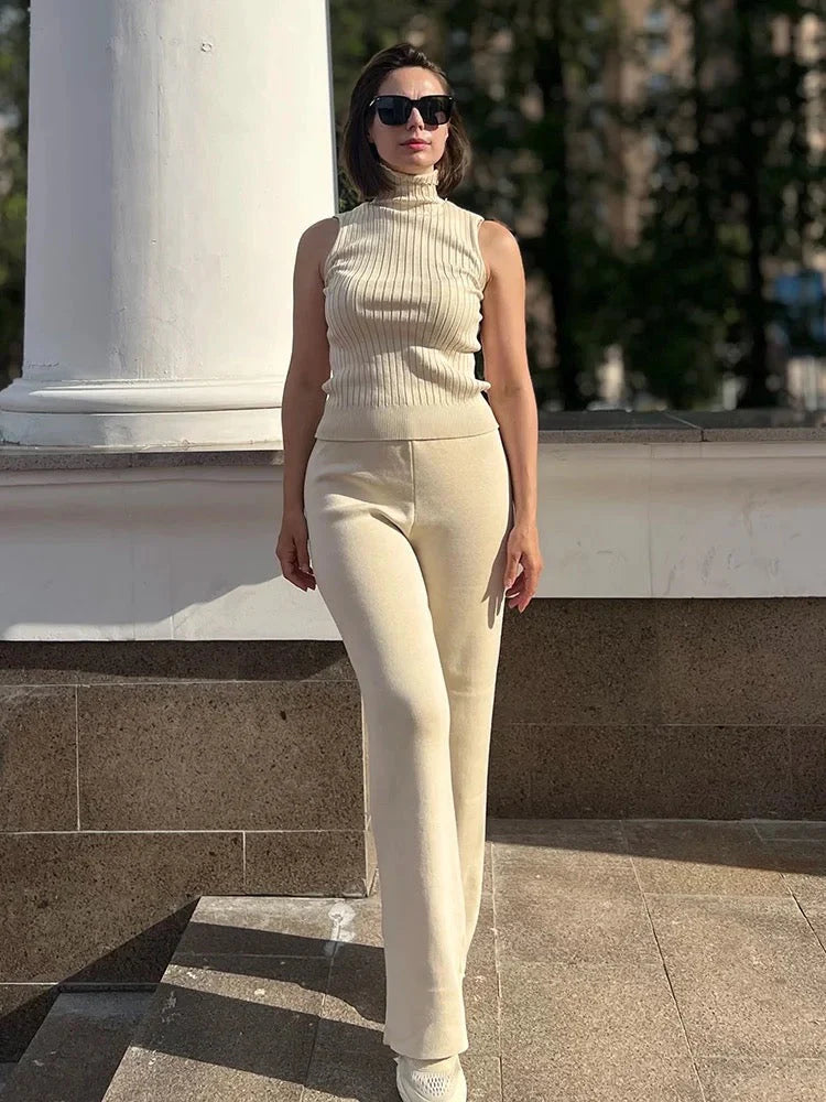 Turtle Neck Knit Tank 3-Piece Cardigan Set - MYSTERYBOXS