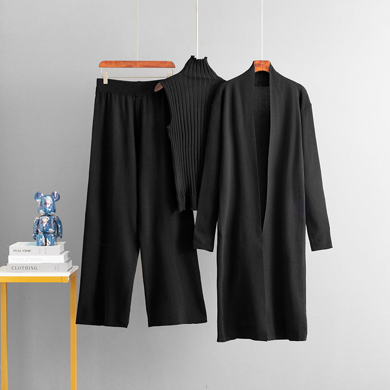 Turtle Neck Knit Tank 3-Piece Cardigan Set - MYSTERYBOXS